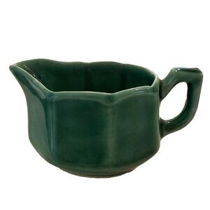 Vintage 1930's Mount Clemens Pottery Creamer - Green Petal Ware - Marked USA -